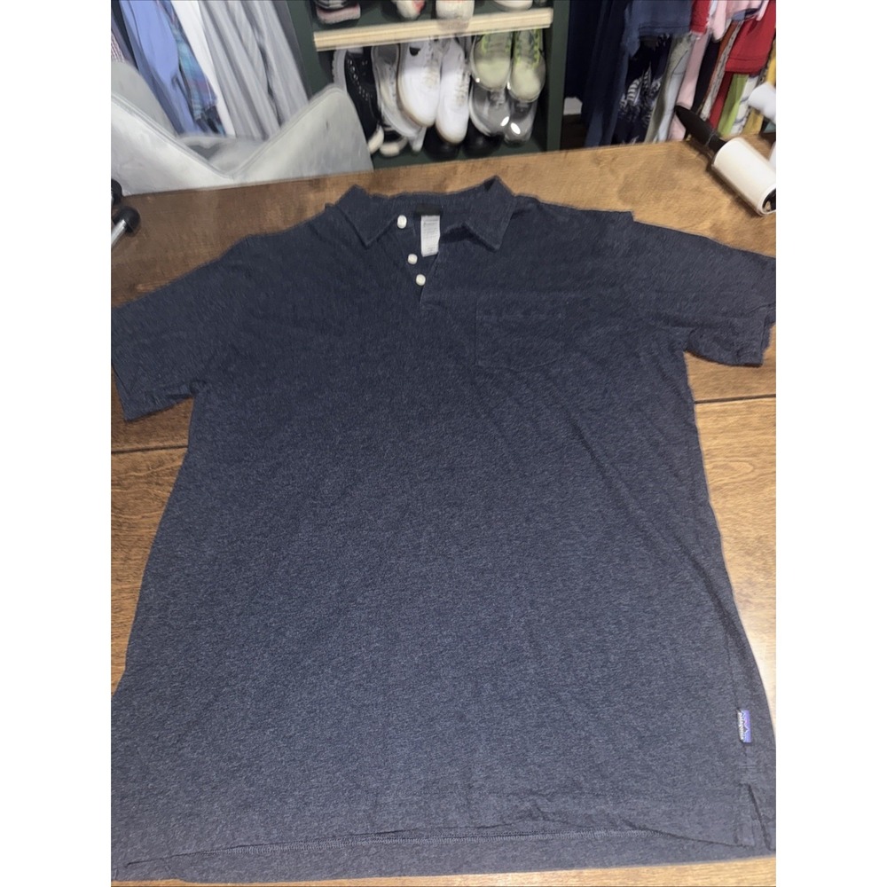Patagonia Shirt Mens 2XL Navy Blue Polo Organic Cotton Pocket Outdoor